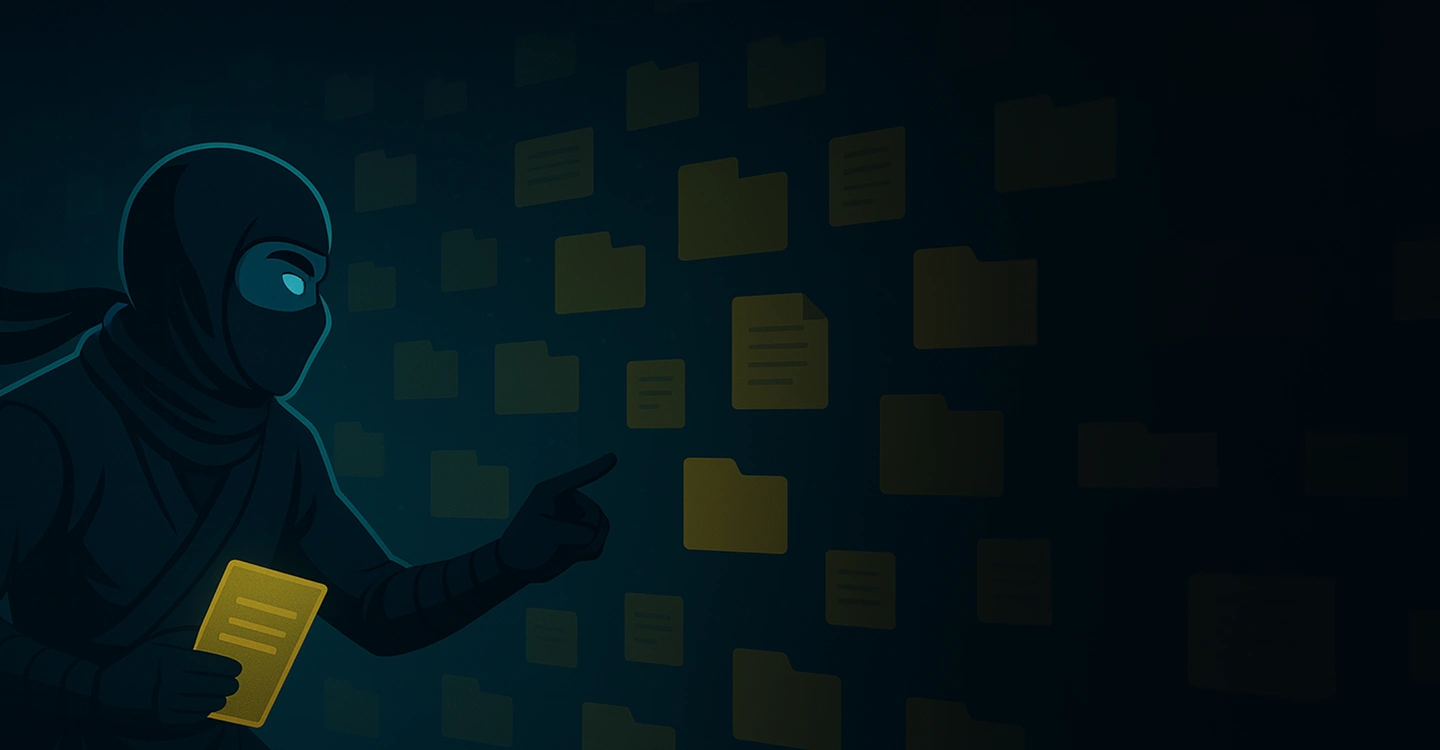 A digital ninja searches through articles on Usenet, exploring the deep archive offered by Newsgroup Ninja.